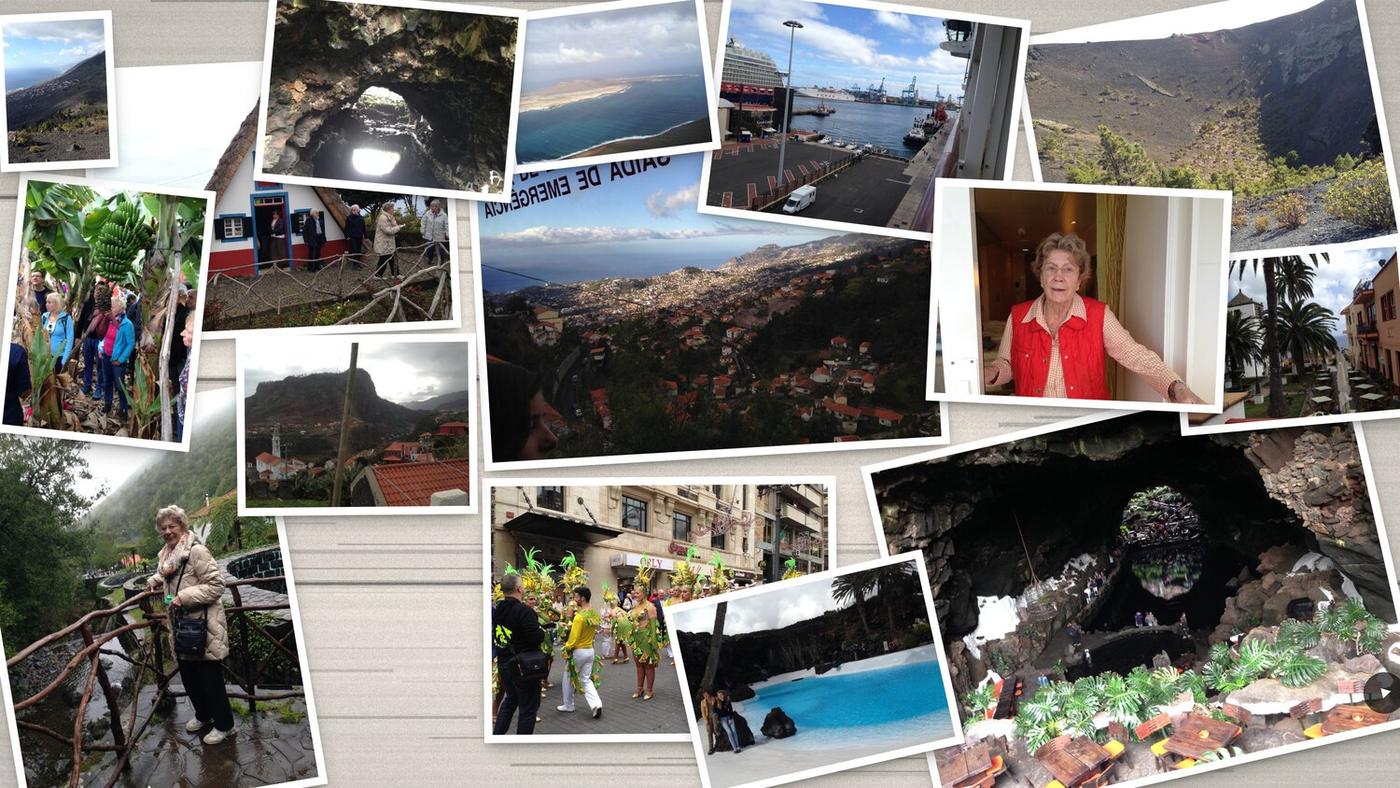 Fotocollage AIDA Kreuzfahrt: Kanarische Inseln und Madeira, mit Video-Startknopf